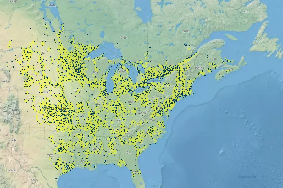 Fraxinus pennsylvanica Native Range