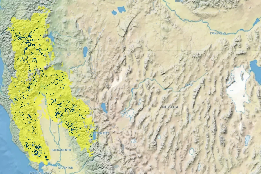 Fritillaria recurva Native Range