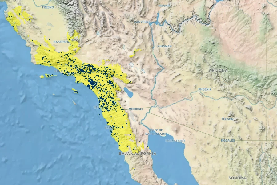 Galium angustifolium Native Range