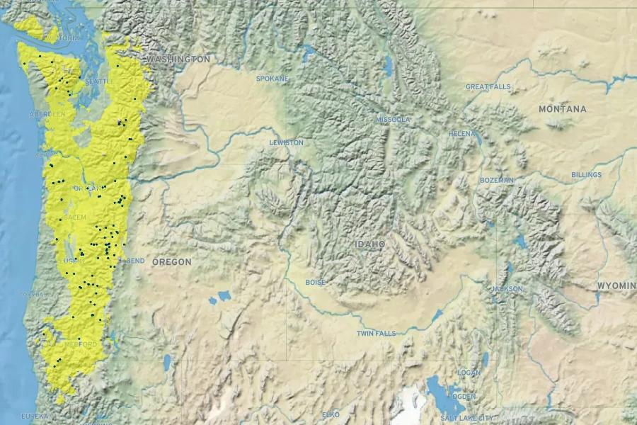 Galium oreganum Native Range