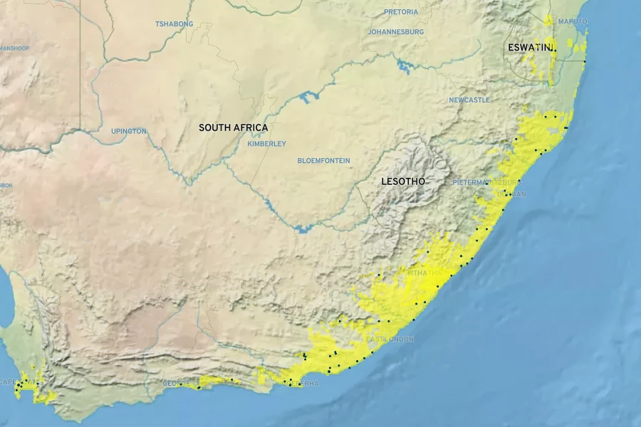Gardenia thunbergia Native Range