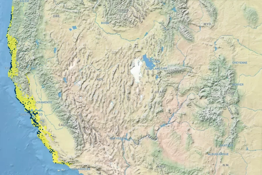 Garrya elliptica Native Range