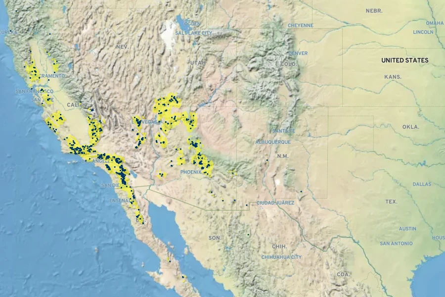 Garrya flavescens Native Range