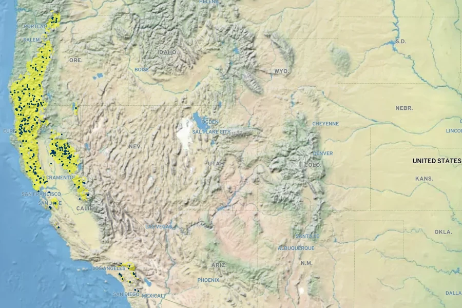 Garrya fremontii Native Range