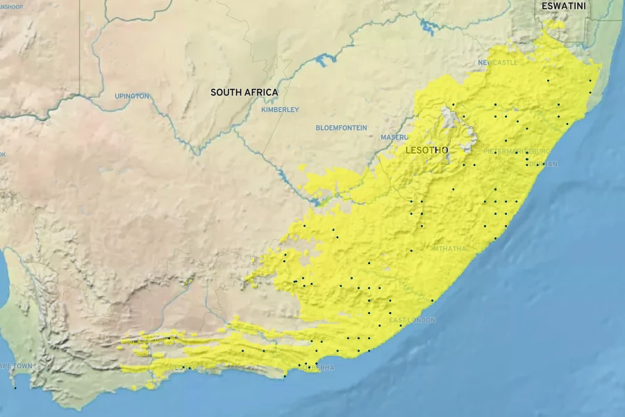 Gazania linearis Native Range