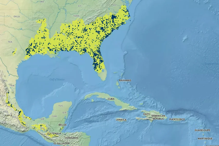Gelsemium sempervirens Native Range
