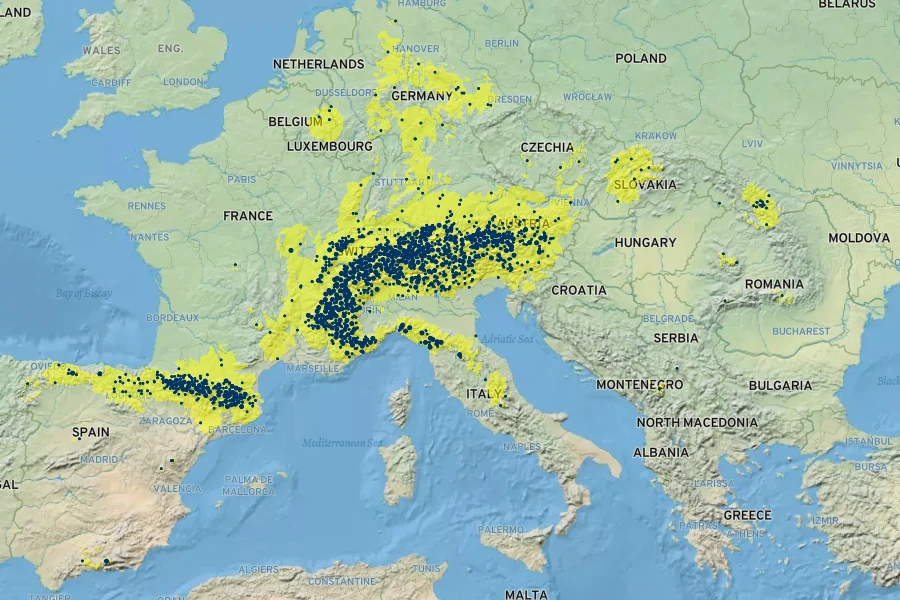 Gentiana acaulis Native Range