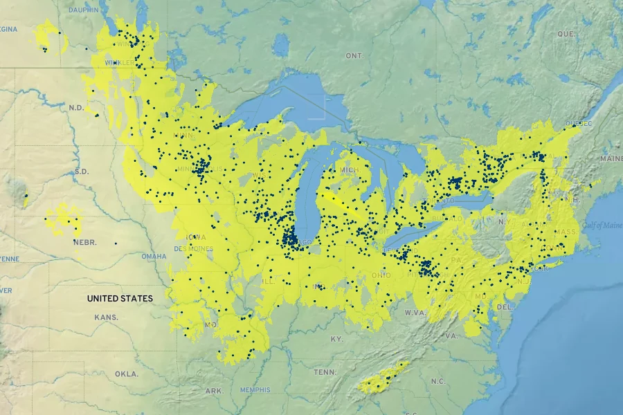 Gentiana andrewsii Native Range