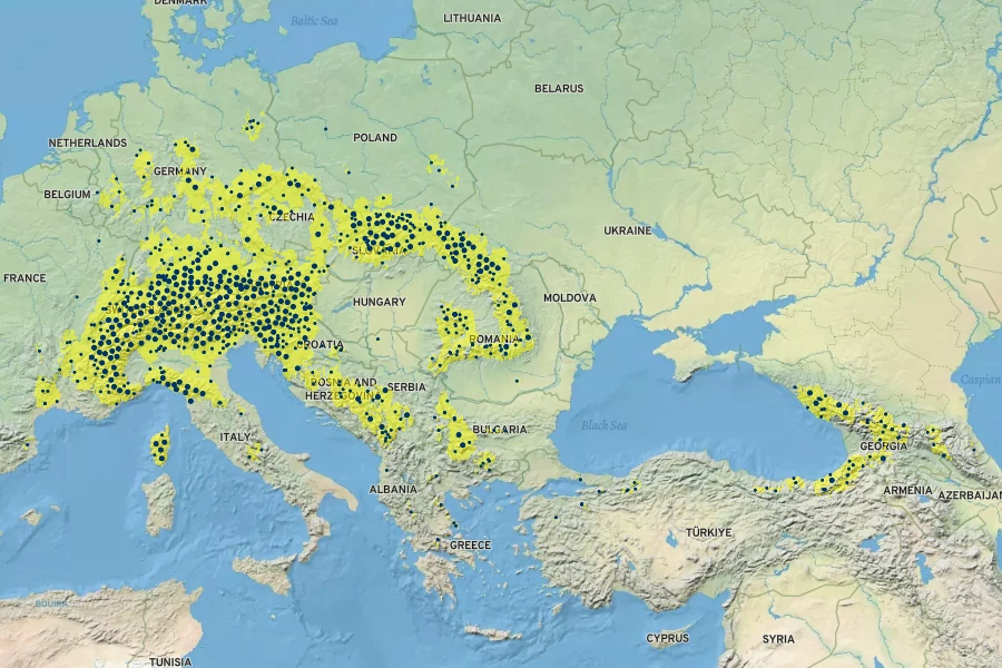 Gentiana asclepiadea Native Range