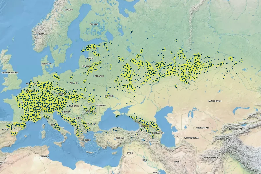 Gentiana cruciata Native Range