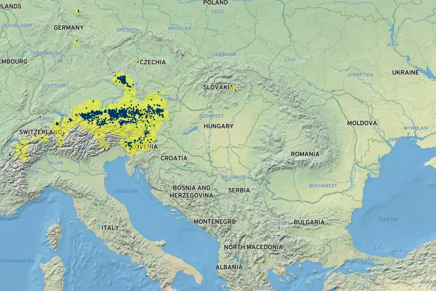 Gentiana pannonica Native Range