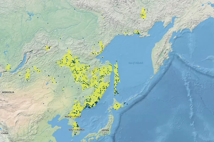 Gentiana triflora Native Range