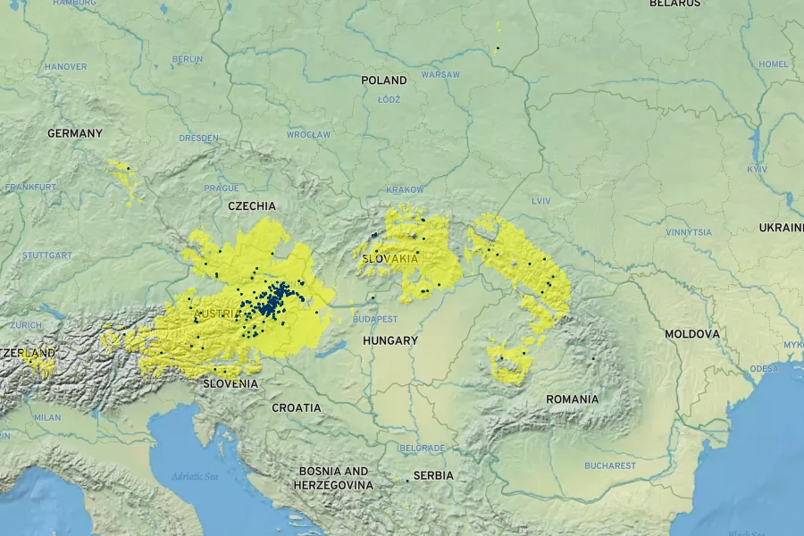 Gentianella austriaca Native Range