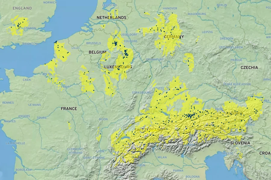 Gentianella germanica Native Range