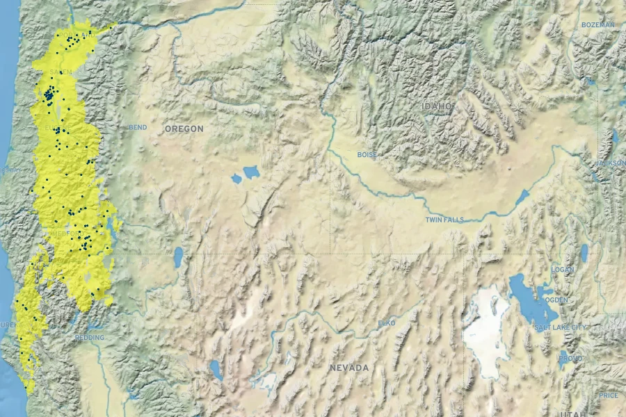 Geranium oreganum Native Range