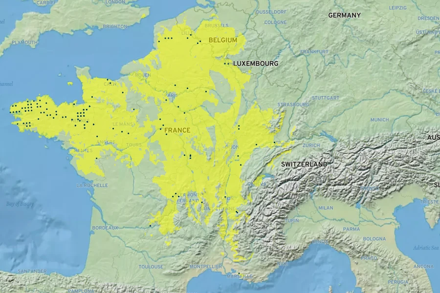 Geranium ×oxonianum Native Range