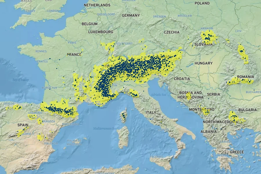 Geum montanum Native Range
