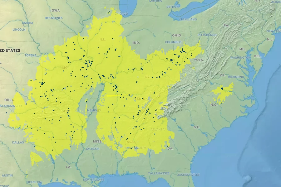 Gillenia stipulata Native Range