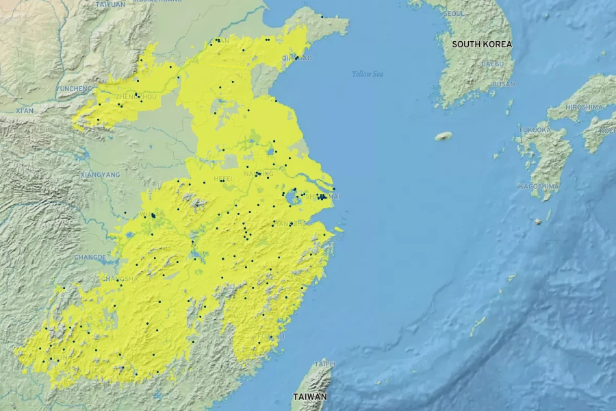 Ginkgo biloba Native Range