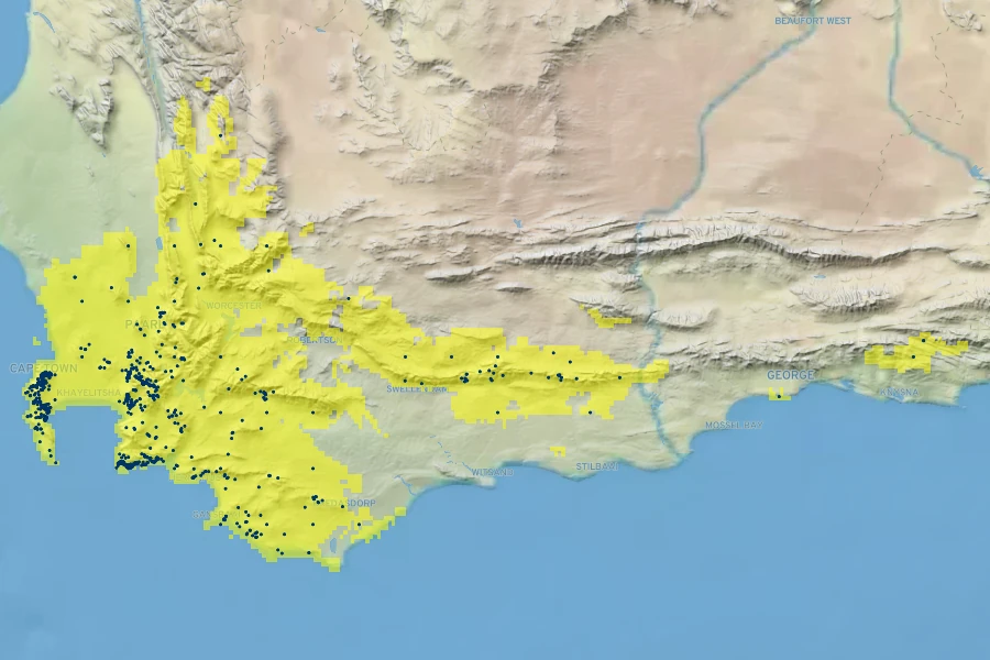 Gladiolus carneus Native Range