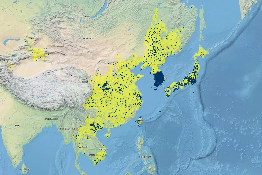 Glycine max Native Range