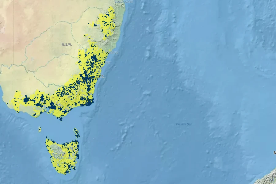 Gompholobium huegelii Native Range