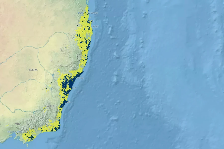Gompholobium latifolium Native Range