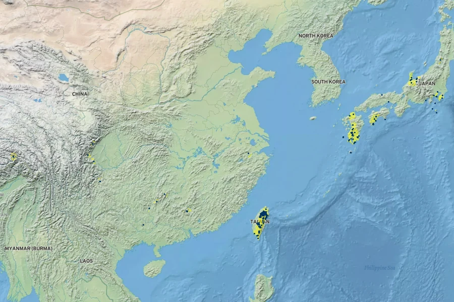 Goodyera velutina Native Range