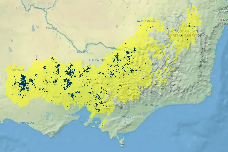 Grevillea alpina Native Range
