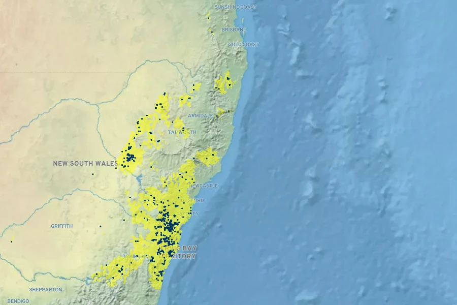 Grevillea arenaria Native Range
