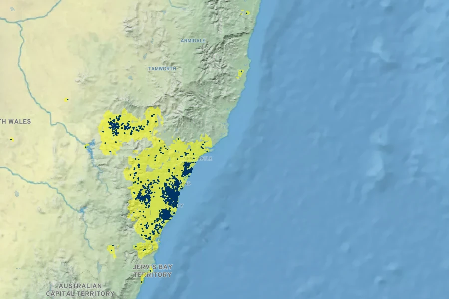 Grevillea sericea Native Range