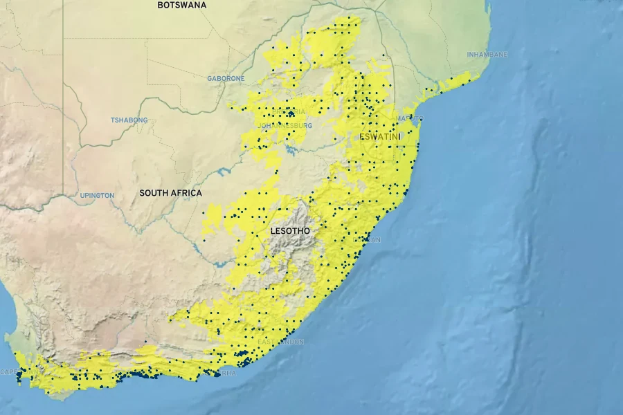 Grewia occidentalis Native Range