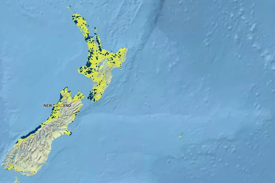 Griselinia lucida Native Range