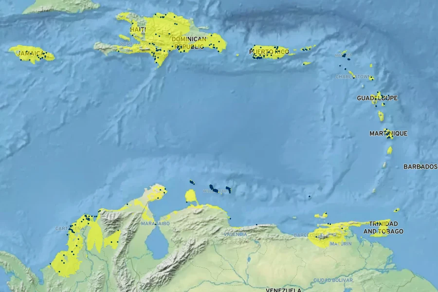 Guaiacum officinale Native Range