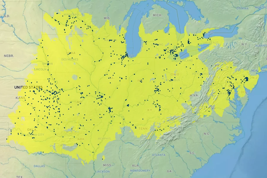 Gymnocladus dioicus Native Range