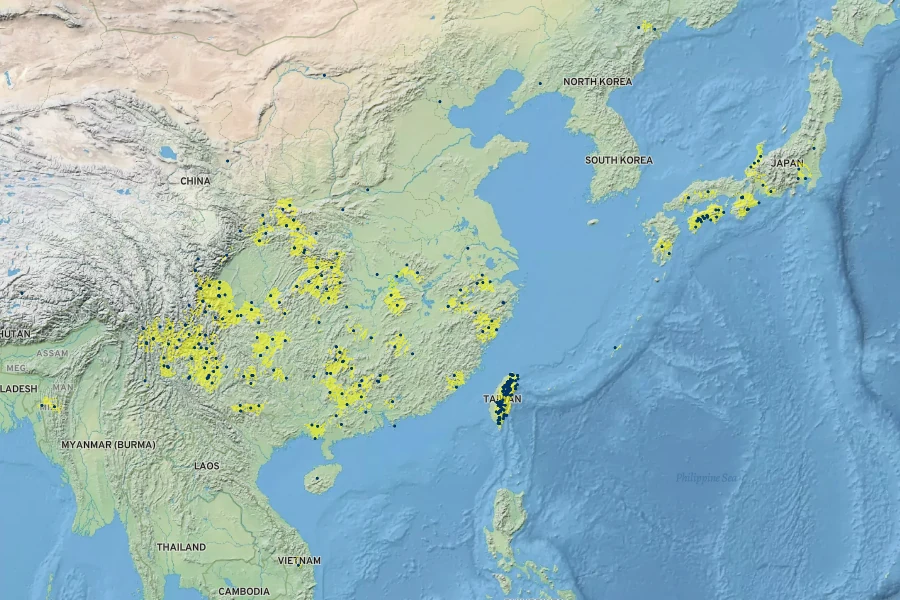Gynura japonica Native Range