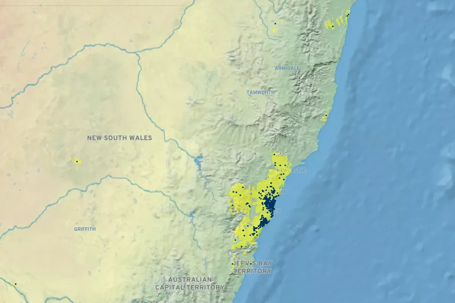 Hakea gibbosa Native Range