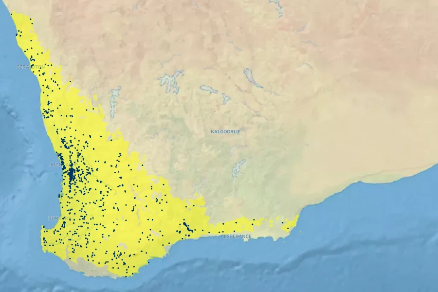 Hakea lissocarpha Native Range