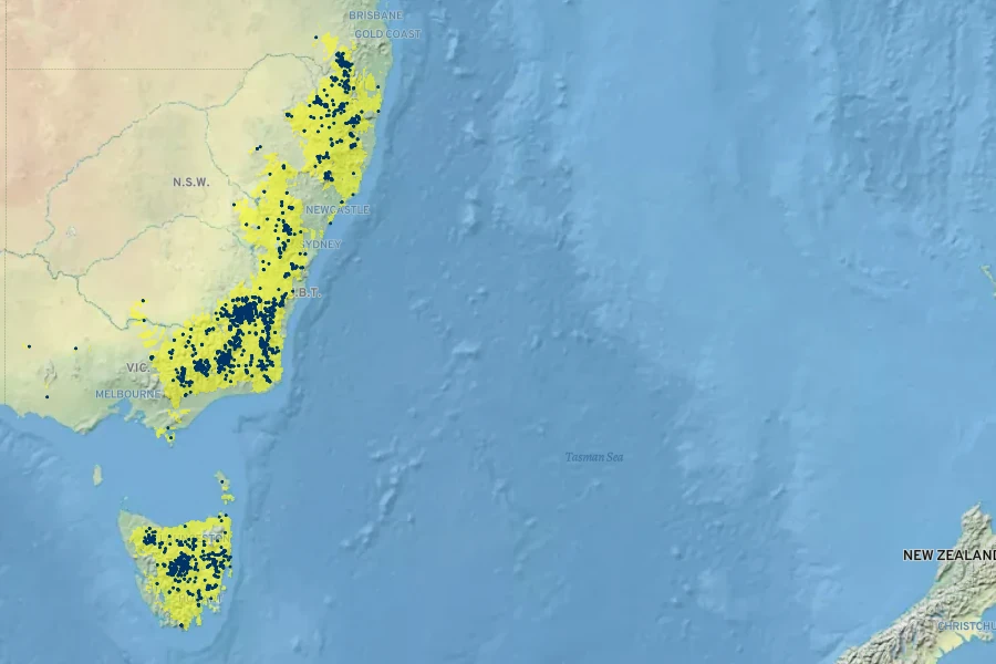 Hakea microcarpa Native Range