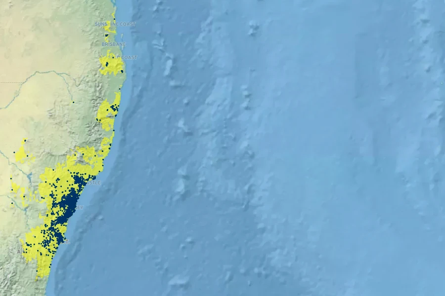 Hakea sericea Native Range