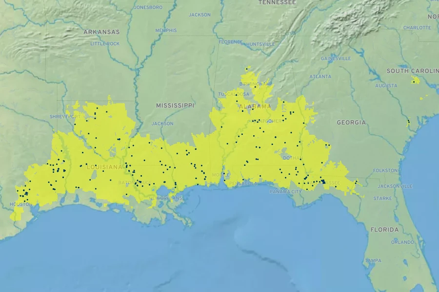 Halesia diptera Native Range