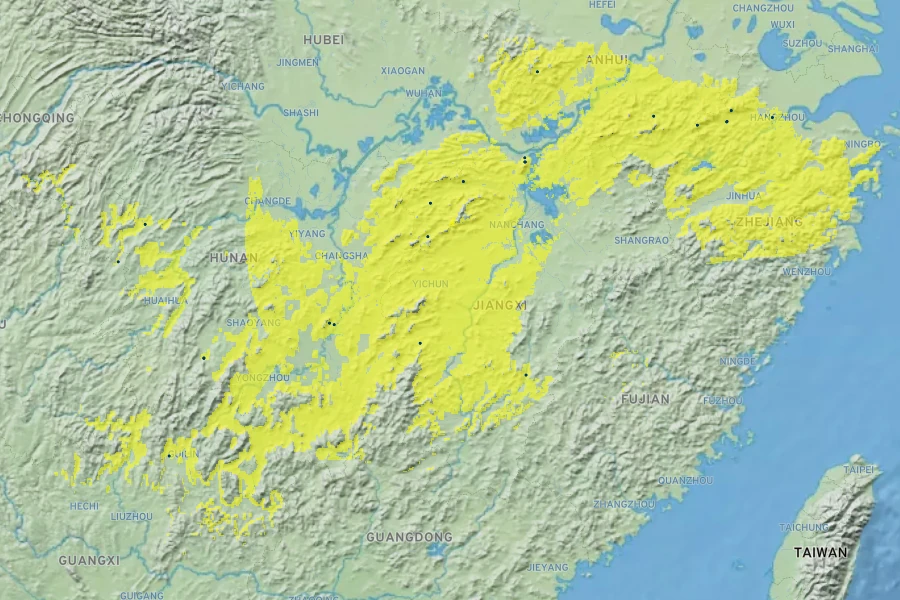 Hamamelis mollis Native Range