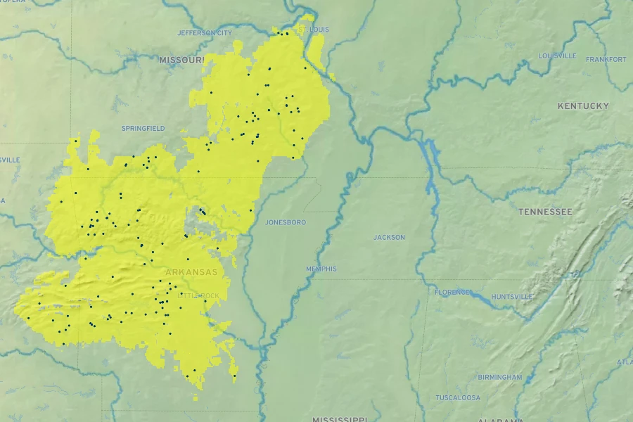 Hamamelis vernalis Native Range
