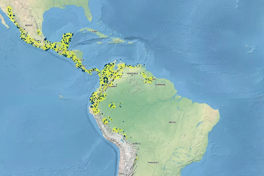 Handroanthus chrysanthus Native Range
