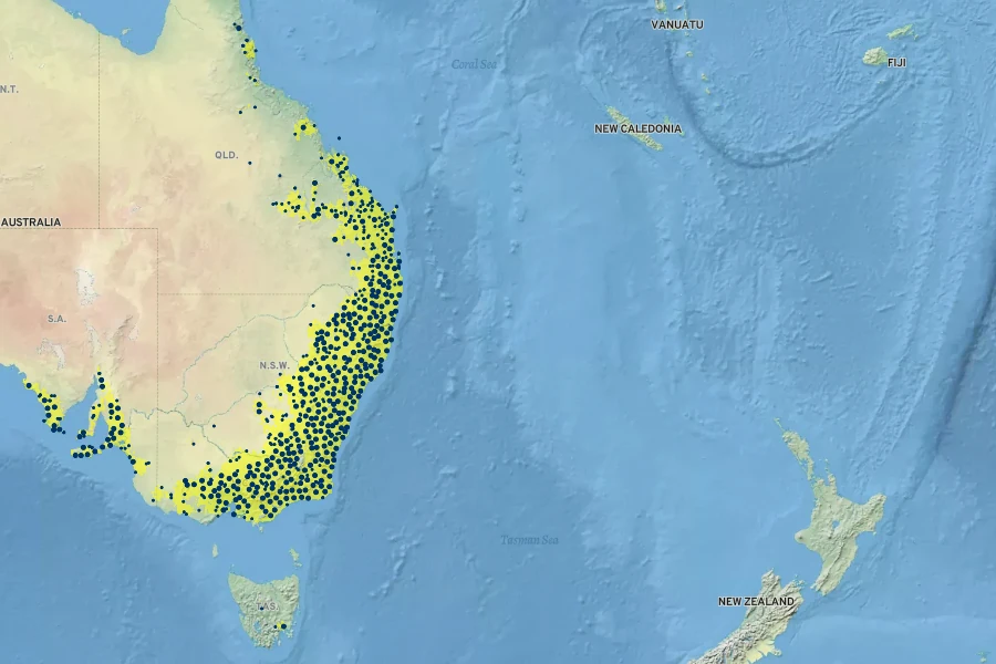Hardenbergia violacea Native Range