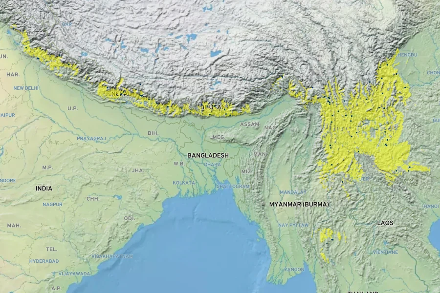 Hedychium spicatum Native Range