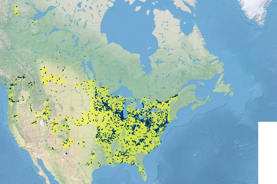 Helenium autumnale Native Range