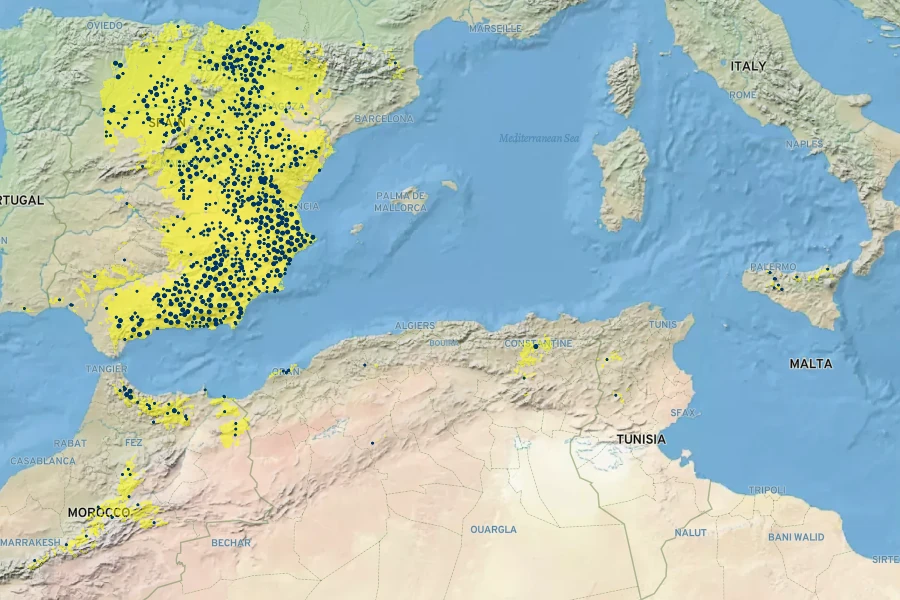 Helianthemum cinereum Native Range