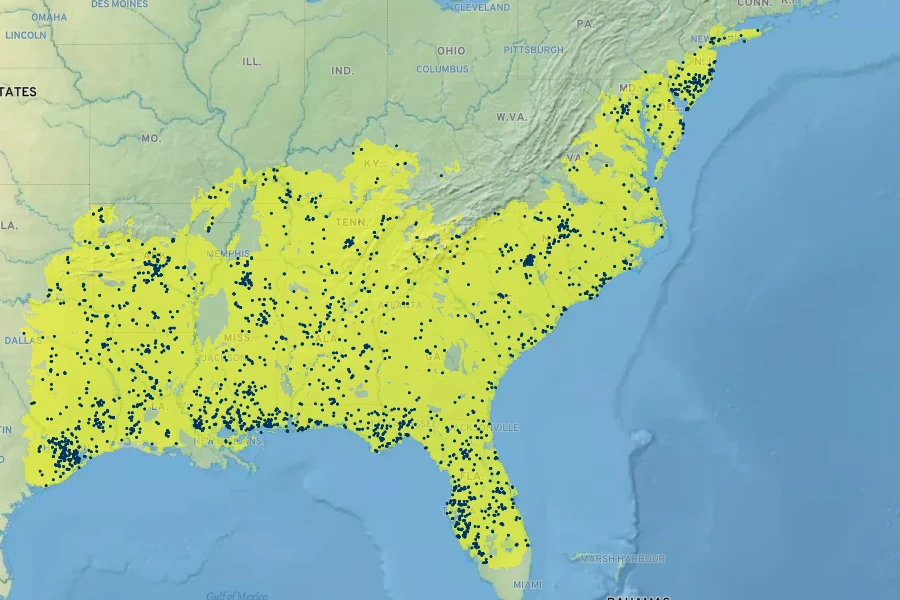 Helianthus angustifolius Native Range