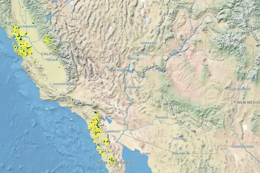 Helianthus californicus Native Range